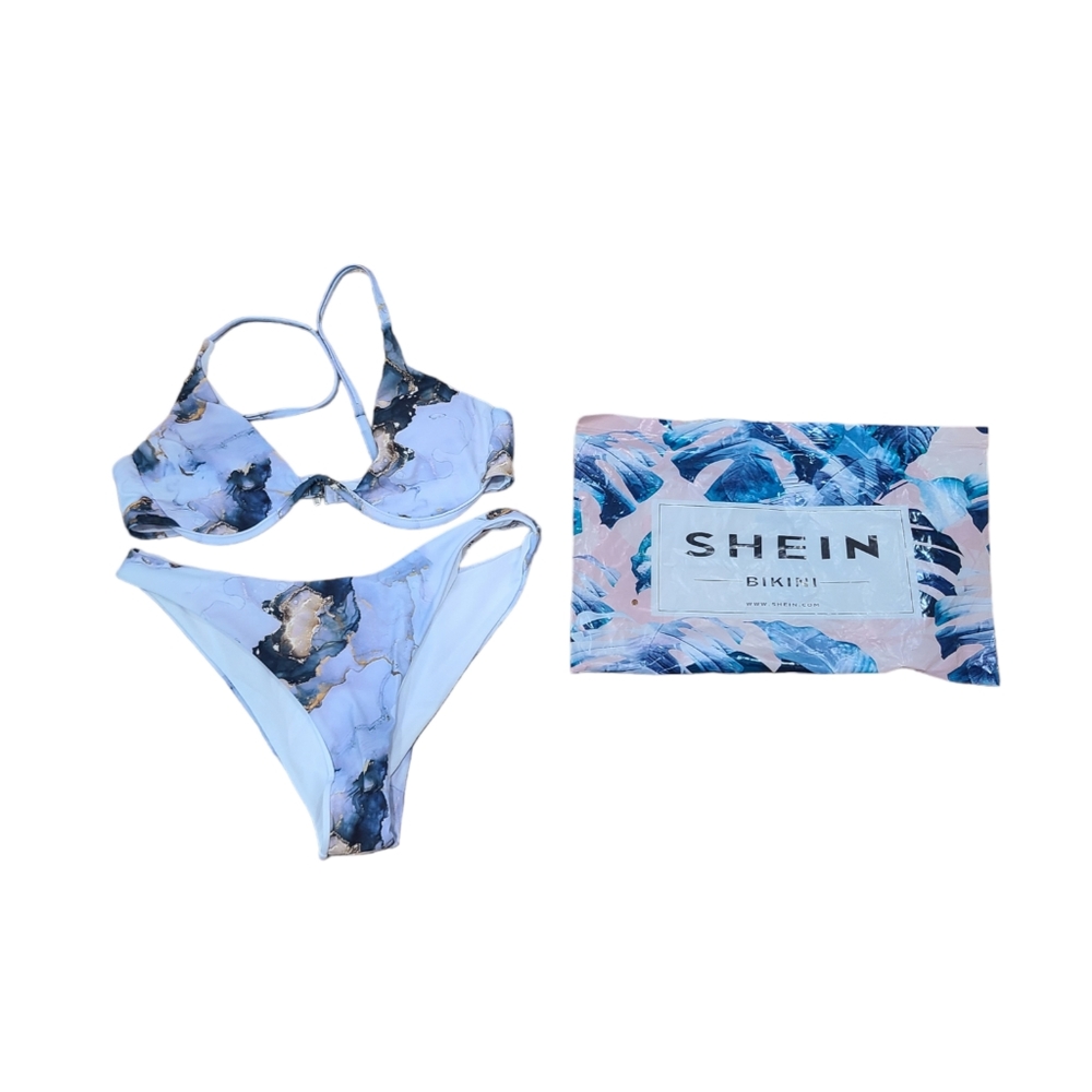 🏊‍♀️ New SHEIN Abstract Fluid Pattern Marble Watercolor Underwire Bikini